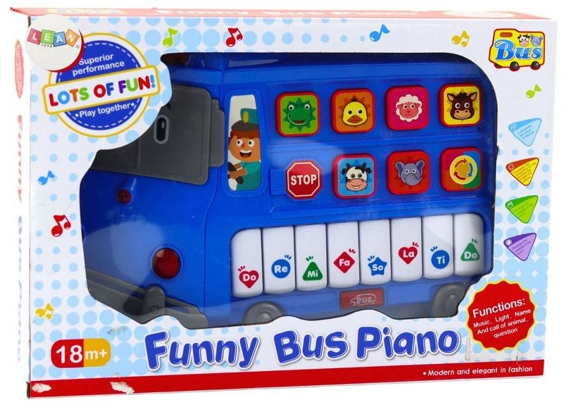 Lean Toys Mokomasis pianinas vaikams, mėlynas autobusas