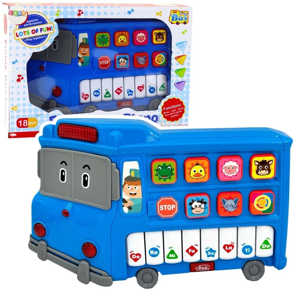 Lean Toys Mokomasis pianinas vaikams, mėlynas autobusas