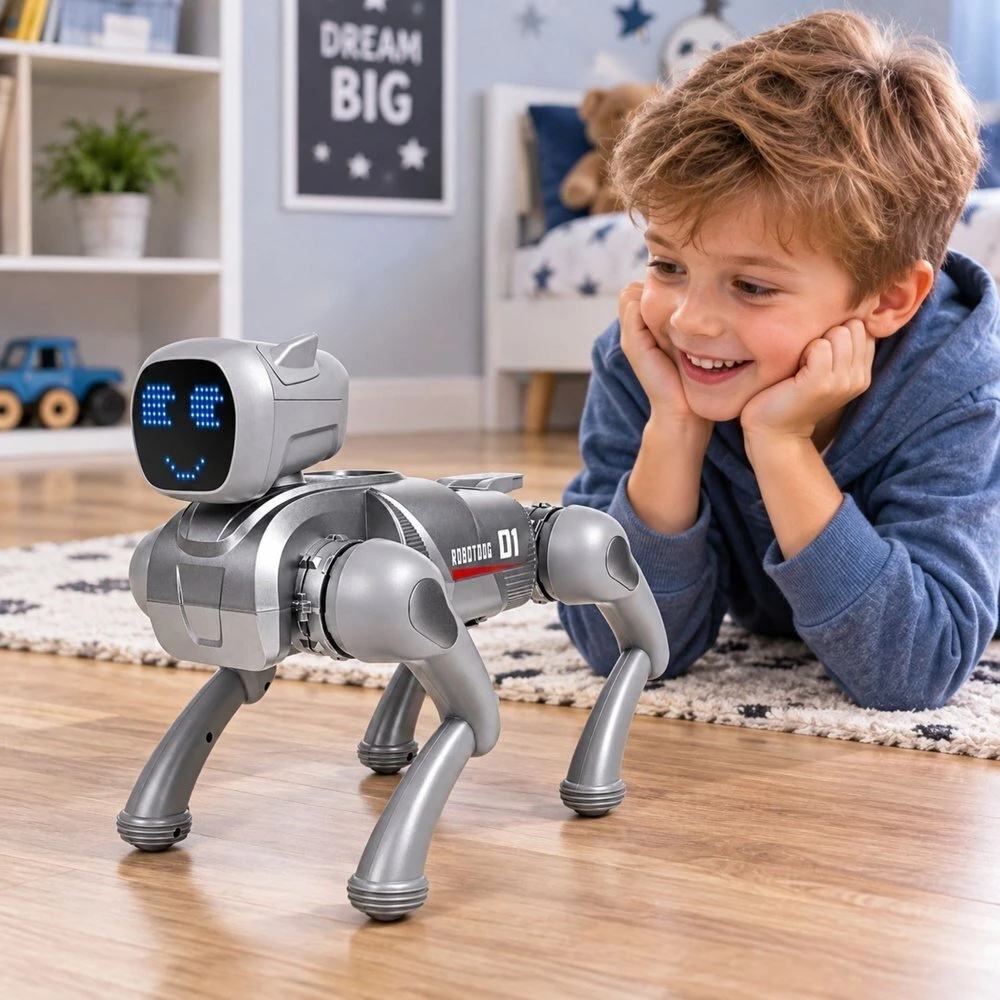 Lean Toys Nuotoliniu būdu valdomas robotas šuo, programuojamas, su Bluetooth, sidabrinis, 31 × 16,5 × 23,5 cm