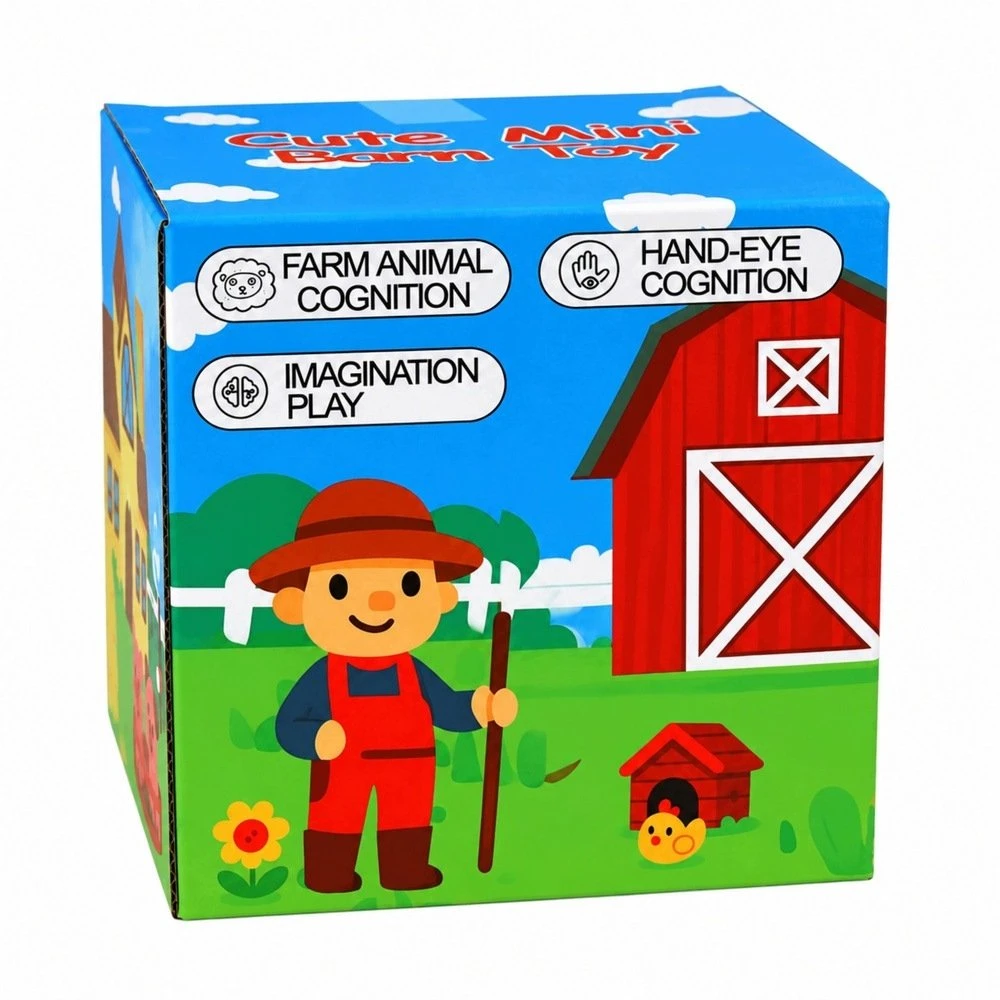 Lean Toys Pliušinė ferma su gyvūnais kūdikiams, sensorinis tvartas, 6 gyvūnai