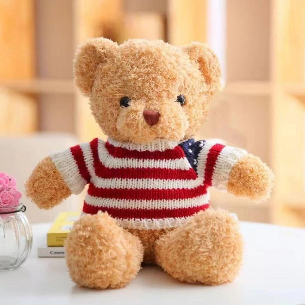 Lean Toys Pliušinis meškiukas su dryžuota maike 32 cm