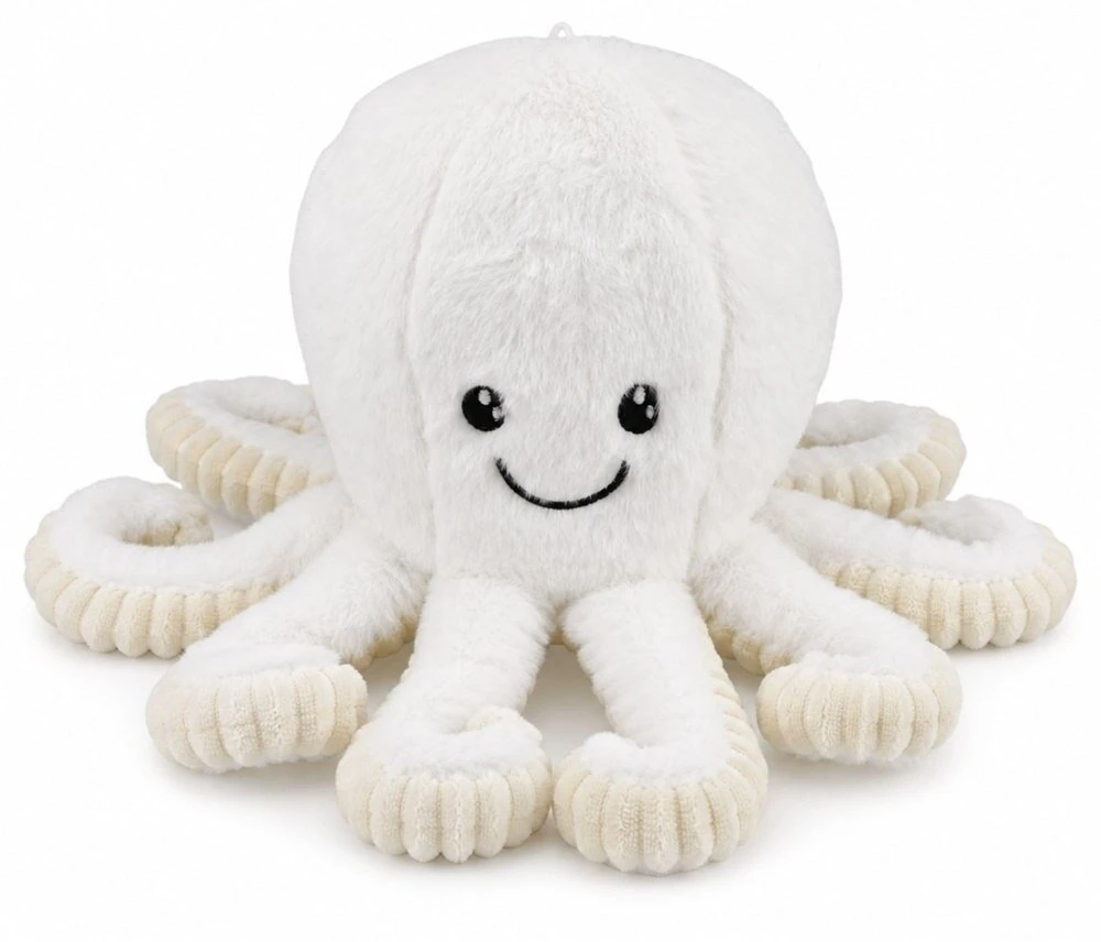 Lean Toys Pliušinis aštuonkojis su tampriais čiuptuvais, baltas, 30 x 20 x 20 cm
