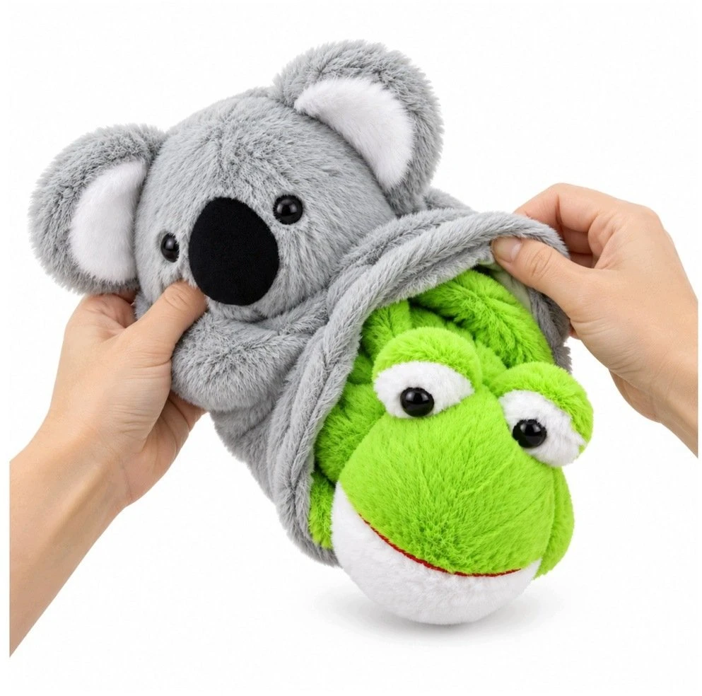 Lean Toys Pliušinė koala varlė 2 viename dvipusė maskotė glėbesčiuojamasis žaislas 25 cm
