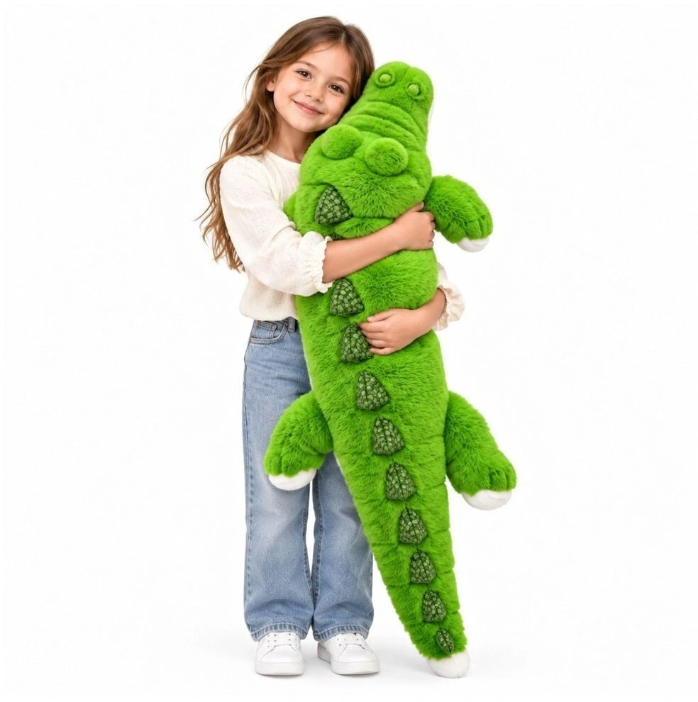 Lean Toys Pliušinis krokodilas maskotas apkabinimui su pasvertomis letenėlėmis žalias 120 cm