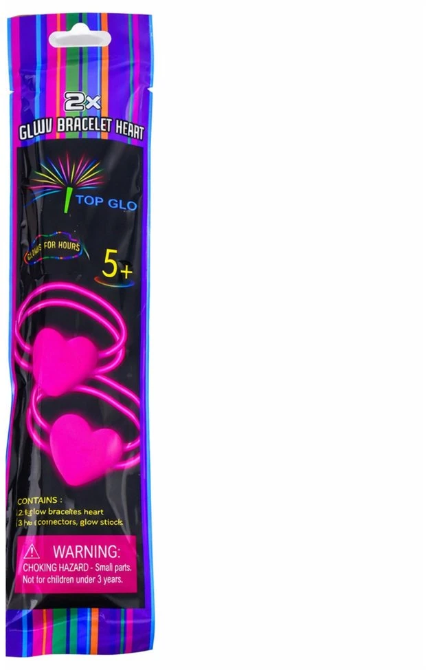 Lean Toys Podwójne Dvigubos širdelės formos apyrankės su fluorescencinėmis neoninėmis juostelėmis