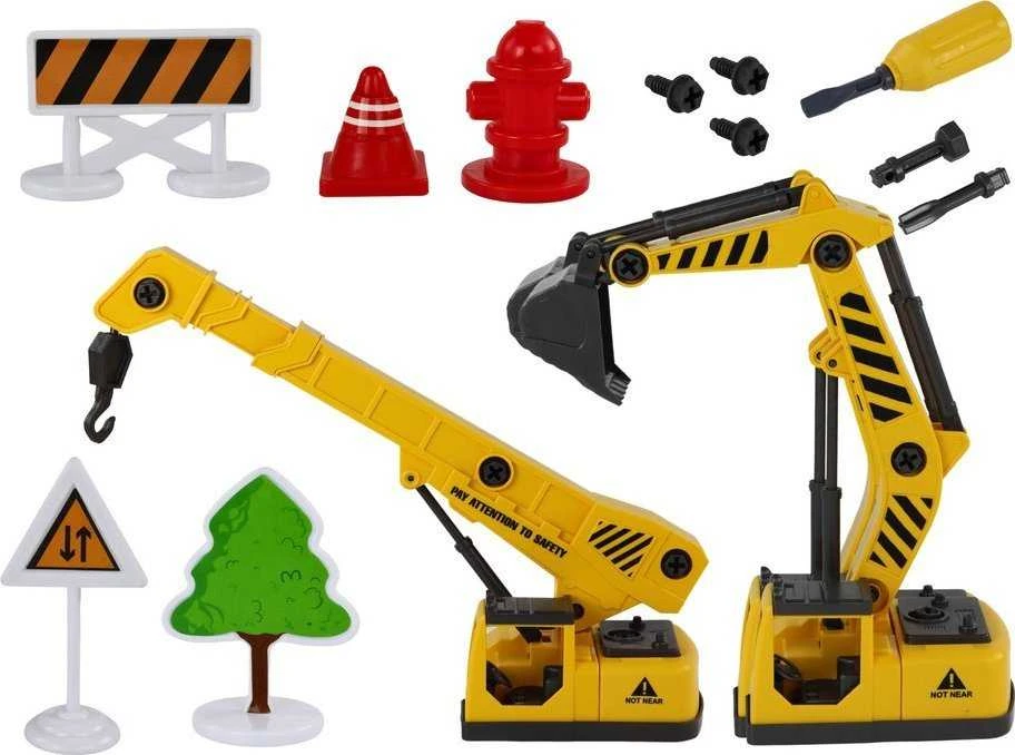 Žaislinis betono maišyklės sunkvežimis su priedais Lean Toys, geltonas, 11 d.