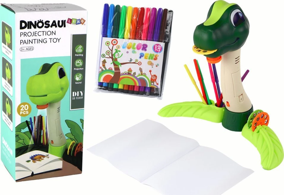 Lean Toys Dinozaurų Piešimo Projektorius su Garsais ir Priedais