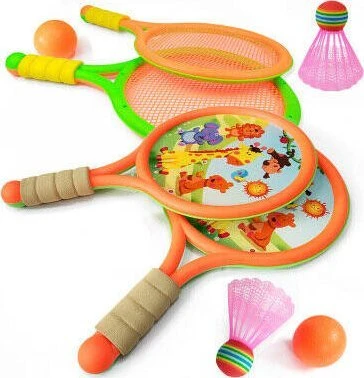 Lean Toys Vaikiški badmintono raketės su dinozaurais, oranžinės ir žalios