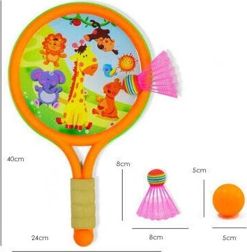 Lean Toys Vaikiški badmintono raketės su dinozaurais, oranžinės ir žalios