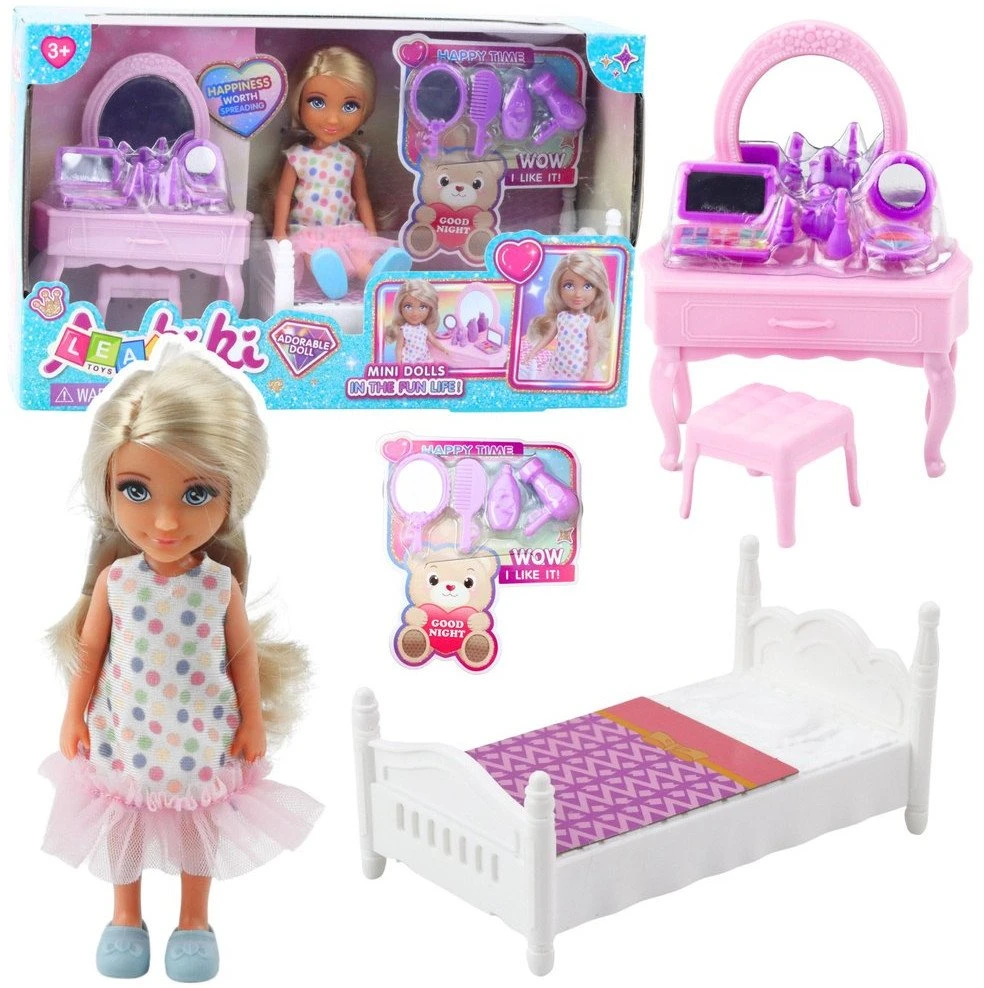 Lean Toys Lėlė Anlily su lova ir tualetiniu staliuku
