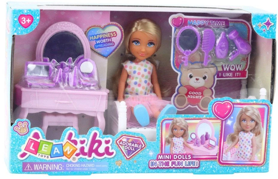 Lean Toys Lėlė Anlily su lova ir tualetiniu staliuku