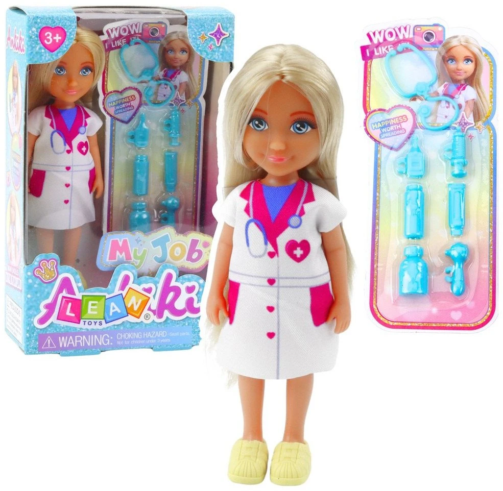 Lean Toys Gydytojo lėlė su medicinos priedais, 13 cm