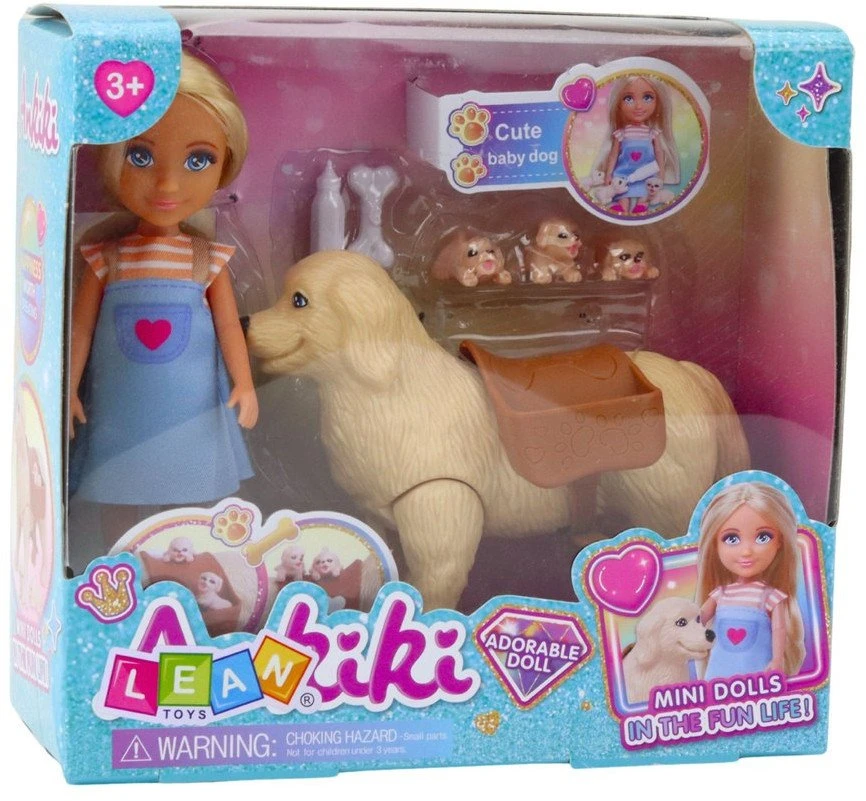 Lean Toys Lėlė su šunimi ir šuniukais, 13 cm