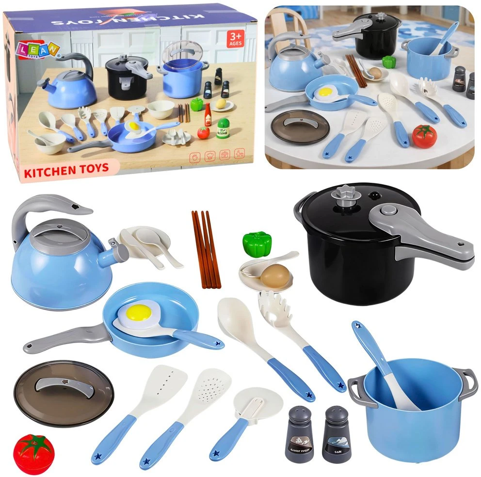 Lean Toys Virtuvės indų rinkinys mėlynas 32 vnt.