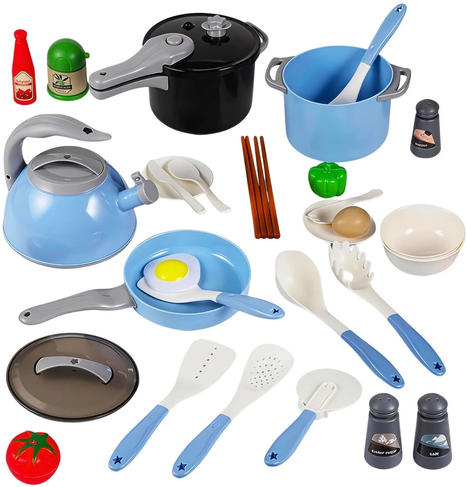 Lean Toys Virtuvės indų rinkinys mėlynas 32 vnt.