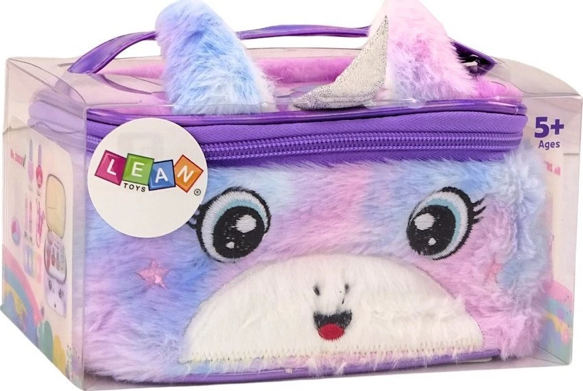 Lean Toys Grožio rinkinys pliušiniame kosmetiniame maišelyje su vienaragiu