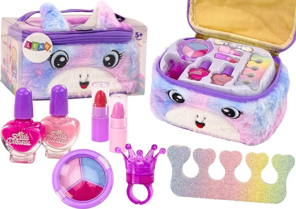 Lean Toys Grožio rinkinys pliušiniame kosmetiniame maišelyje su vienaragiu