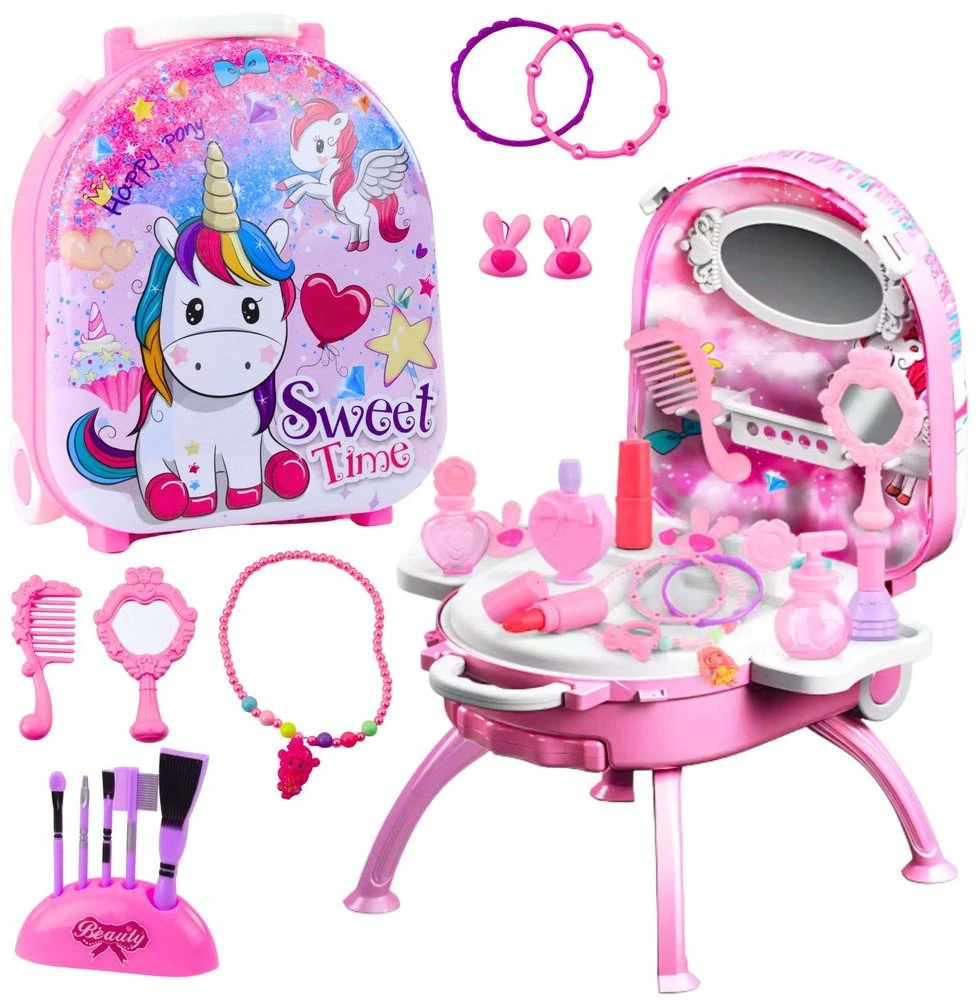 Lean Toys Vaikiškas grožio rinkinys su veidrodžiu ir kosmetiniais priedais, Vienaragis, 2-in-1
