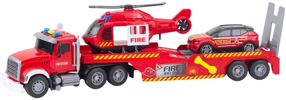 Lean Toys Gaisrininko žaidimų rinkinys: sunkvežimis, sraigtasparnis, automobilis su šviesomis ir garsais