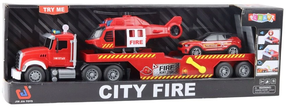 Lean Toys Gaisrininko žaidimų rinkinys: sunkvežimis, sraigtasparnis, automobilis su šviesomis ir garsais