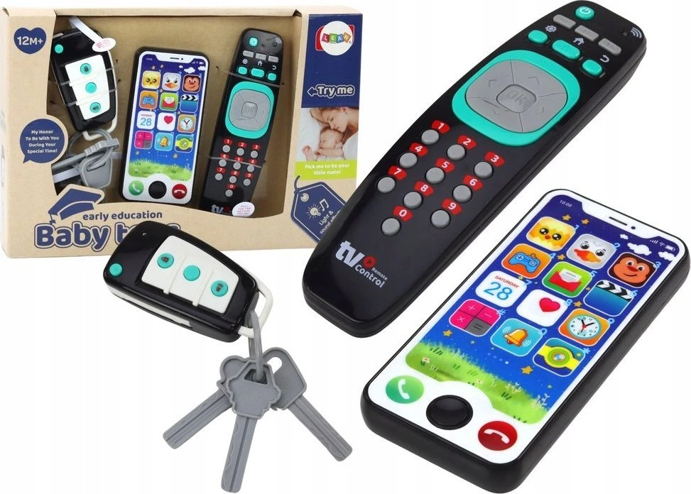 Lean Toys Žaislų rinkinys vaikams: nuotolinio valdymo pultas, raktai ir telefonas su šviesomis ir garsais