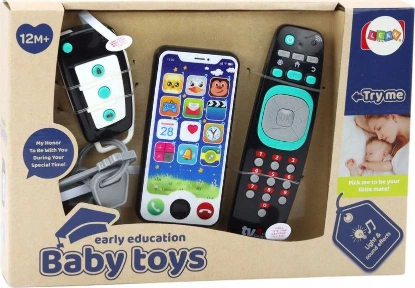 Lean Toys Žaislų rinkinys vaikams: nuotolinio valdymo pultas, raktai ir telefonas su šviesomis ir garsais