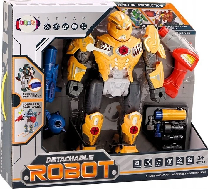 Lean Toys Geltonas robotas su gręžimo funkcija ir šviesos bei garso efektais