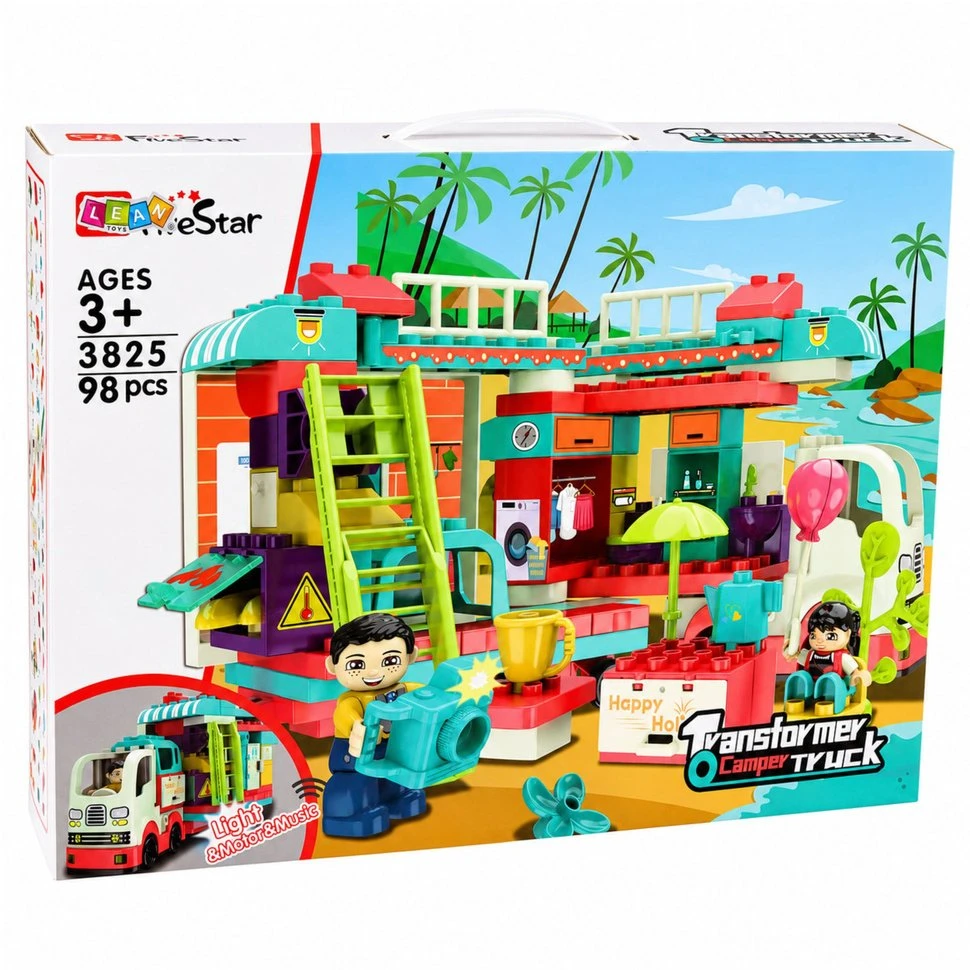„Lean Toys“ sulankstomi namelio ant ratų konstruktoriai, kaladėlės, figūrėlės, šviesos, garsai, 98 vnt.