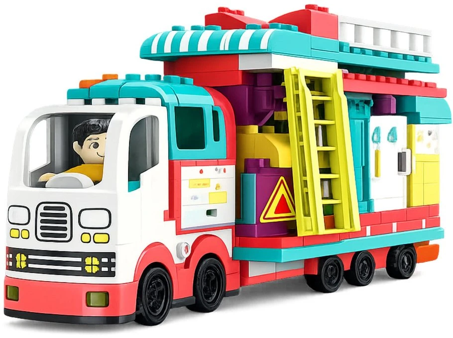„Lean Toys“ sulankstomi namelio ant ratų konstruktoriai, kaladėlės, figūrėlės, šviesos, garsai, 98 vnt.