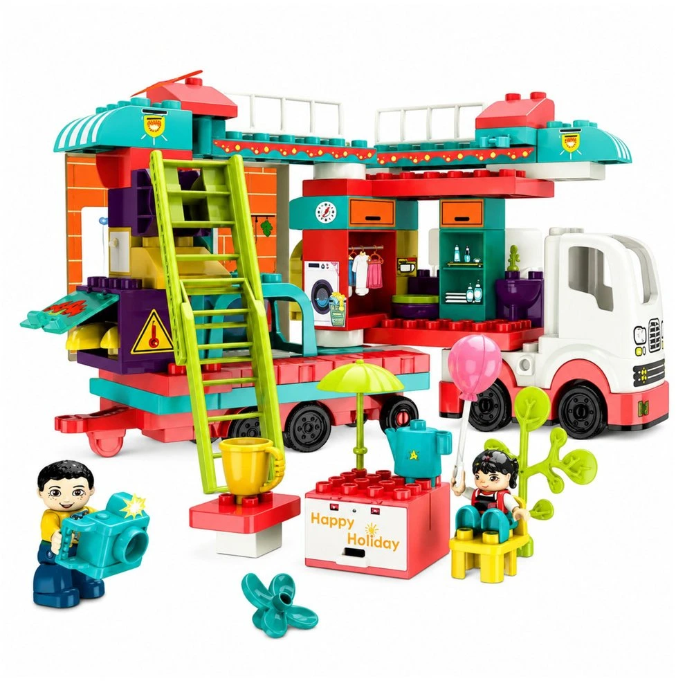 „Lean Toys“ sulankstomi namelio ant ratų konstruktoriai, kaladėlės, figūrėlės, šviesos, garsai, 98 vnt.