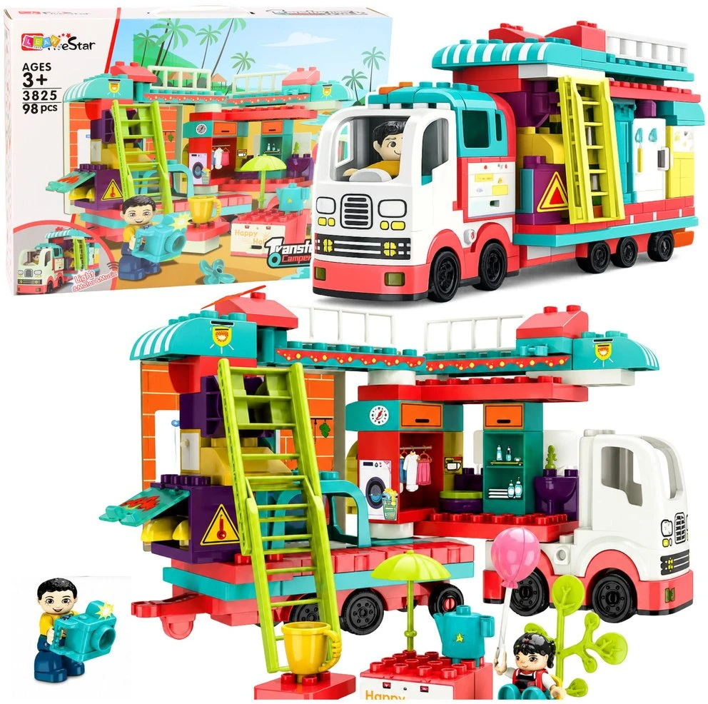 „Lean Toys“ sulankstomi namelio ant ratų konstruktoriai, kaladėlės, figūrėlės, šviesos, garsai, 98 vnt.