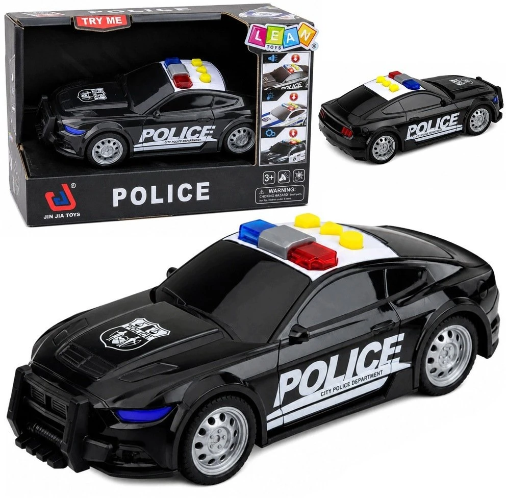 Lean Toys Policijos automobilis su šviesos ir garso efektais, juodas, 16,5 × 7 × 5 cm