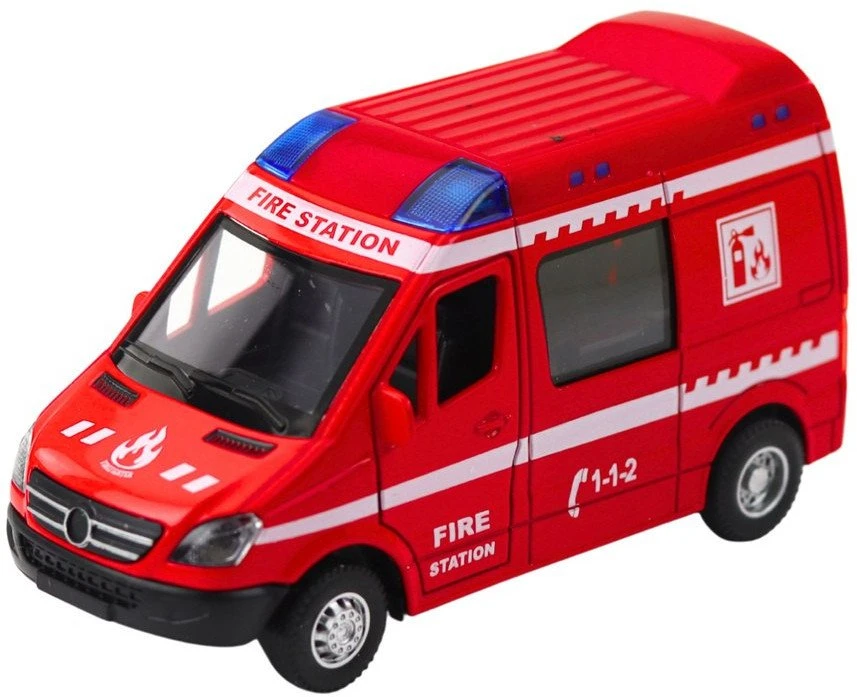 Lean Toys Gaisrinės automobilis su traukimo mechanizmu, šviesomis ir garsu 1:32 mastelio