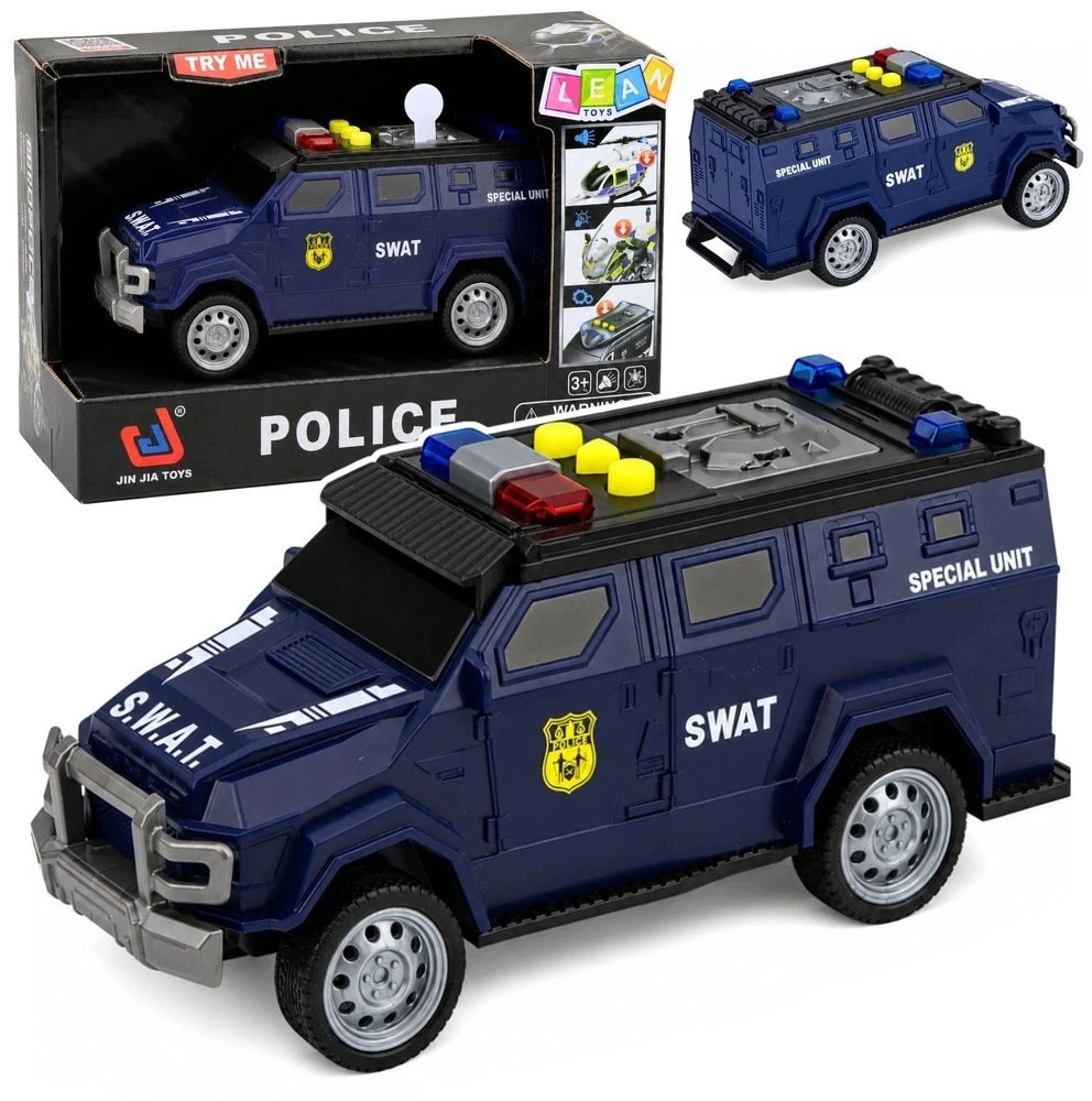 Lean Toys Žaislinis SWAT automobilis su šviesos ir garso efektais, tamsiai mėlynas, 15 × 6,5 × 6,5 cm
