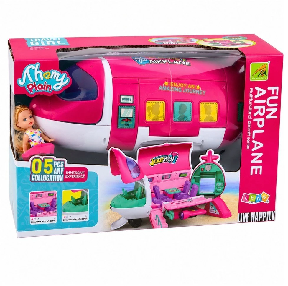 Lean Toys Sulankstomas keleivinis lėktuvas rožinis
