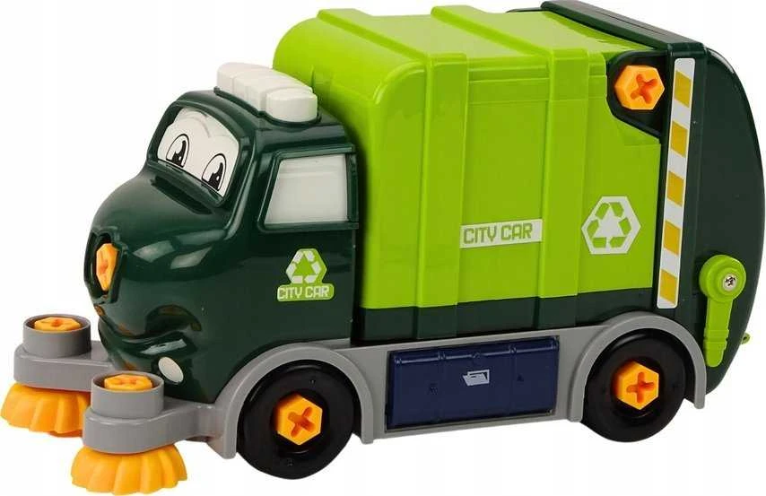Lean Toys Žalias vaikiškas surenkamas šiukšliavežis su įrankiais