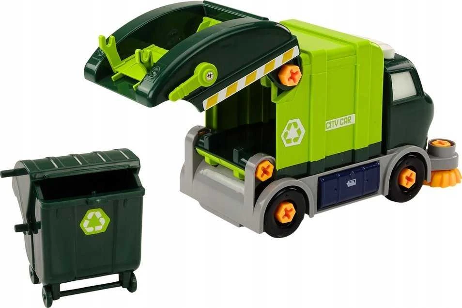 Lean Toys Žalias vaikiškas surenkamas šiukšliavežis su įrankiais