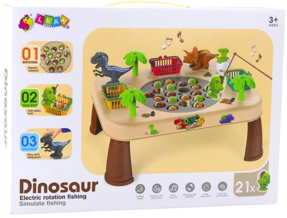 Lean Toys Dinozaurų Žvejybos Stalas su Šviesos ir Garso Efektais
