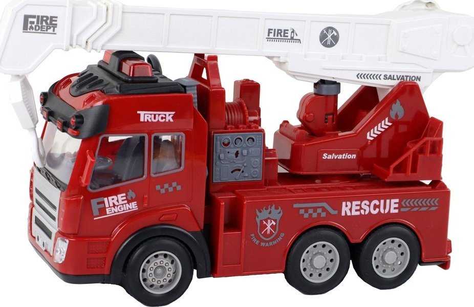Radijo bangomis valdoma gaisrinė su kranu Lean Toys