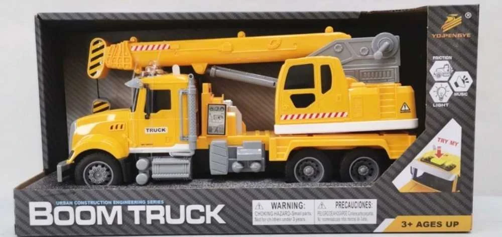 Lean Toys Geltonas sunkvežimis su kranu