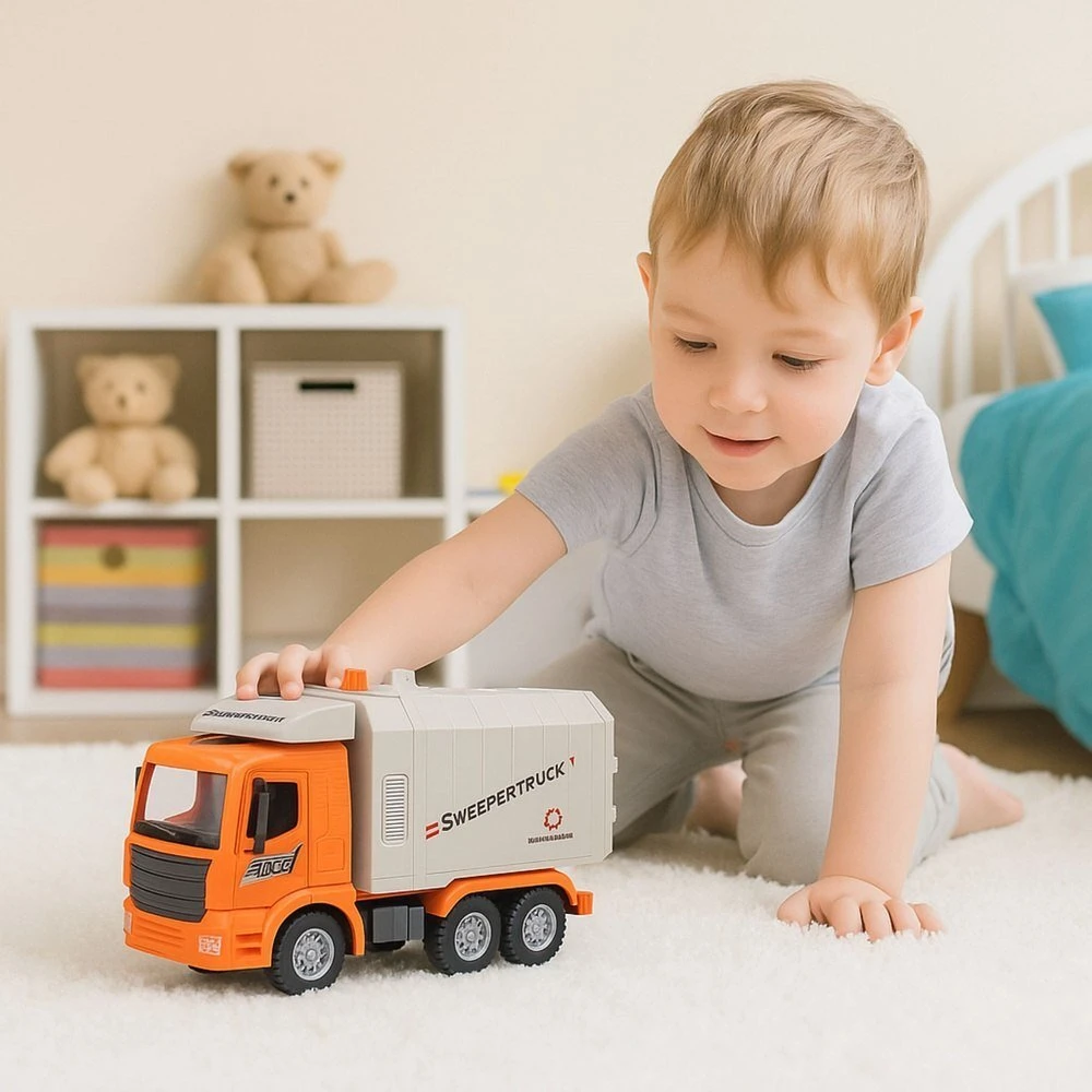 Lean Toys Žaislinis šiukšliavežis su šviesomis ir garsais, oranžinis
