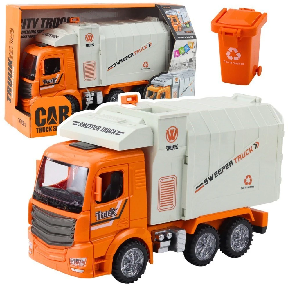 Lean Toys Žaislinis šiukšliavežis su šviesomis ir garsais, oranžinis