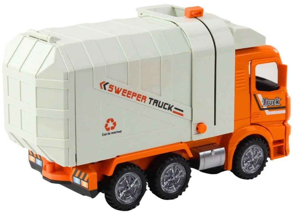 Lean Toys Žaislinis šiukšliavežis su šviesomis ir garsais, oranžinis