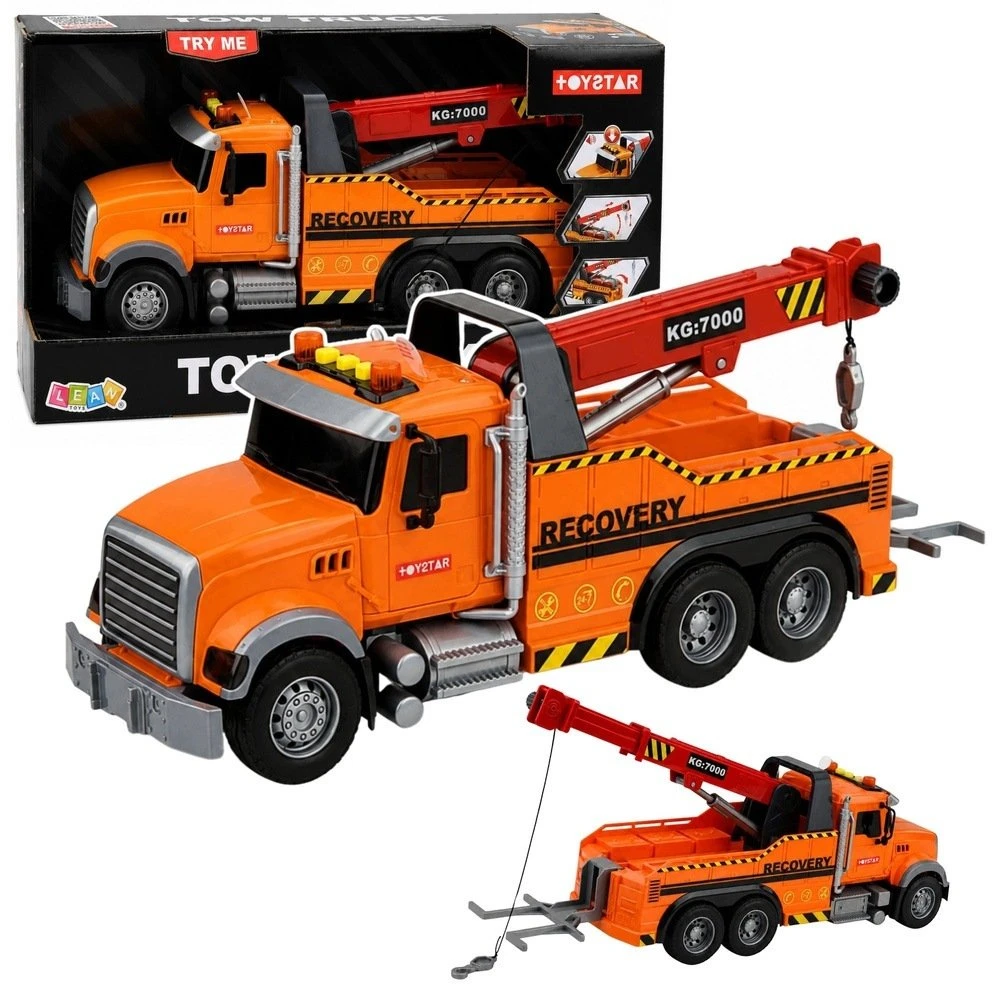 Lean Toys Žaislinis techninės pagalbos sunkvežimis su kranu ir šviesos bei garso efektais, oranžinis, 37 × 15 × 12 cm