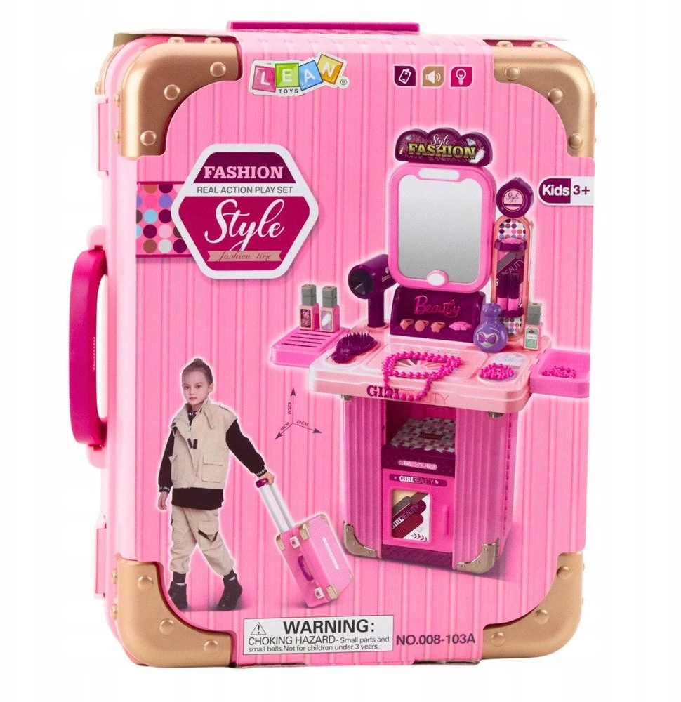 Lean Toys Kosmetikos rinkinys lagamine su veidrodžiu ir priedais 32x24x14 cm