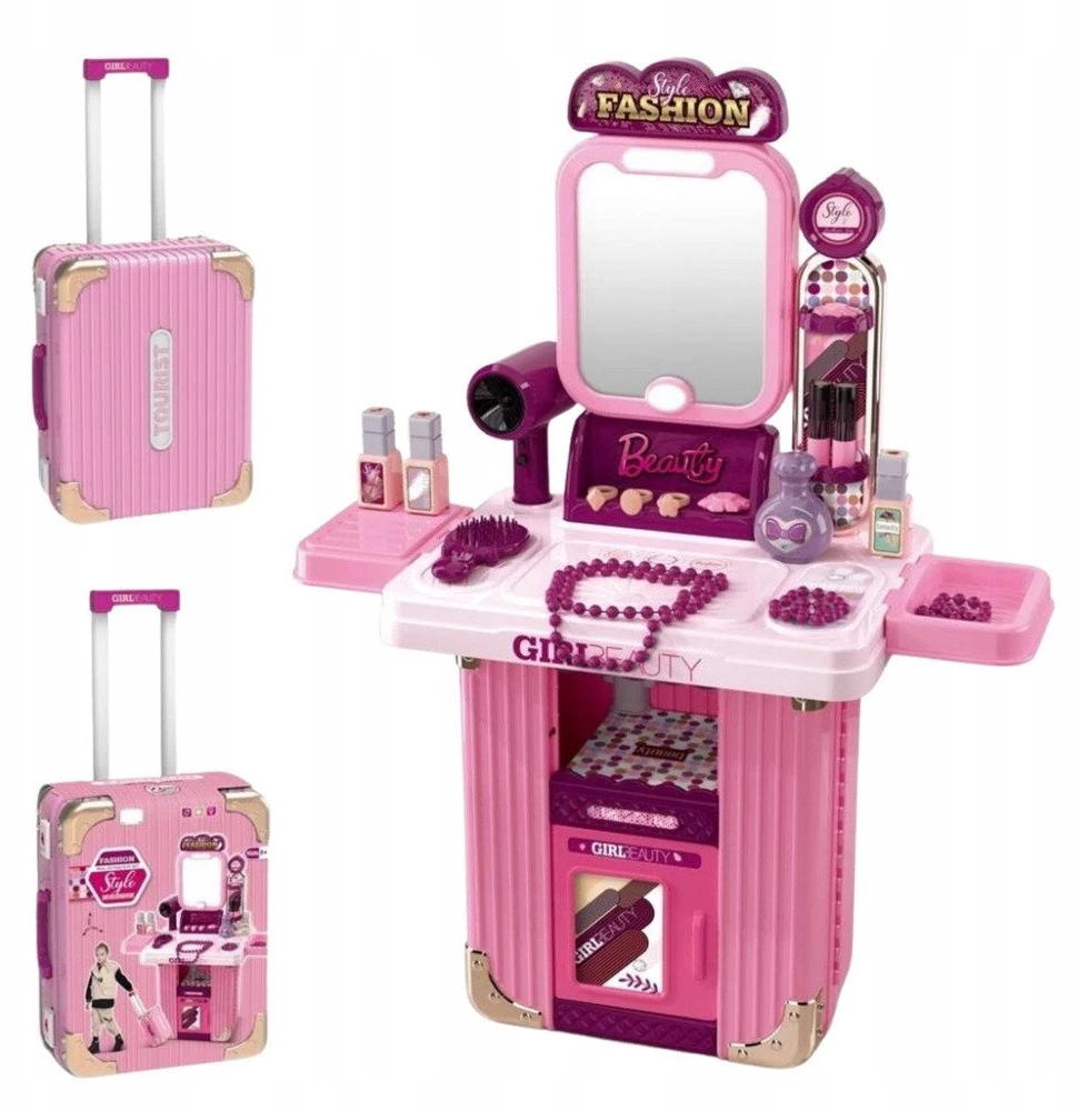 Lean Toys Kosmetikos rinkinys lagamine su veidrodžiu ir priedais 32x24x14 cm