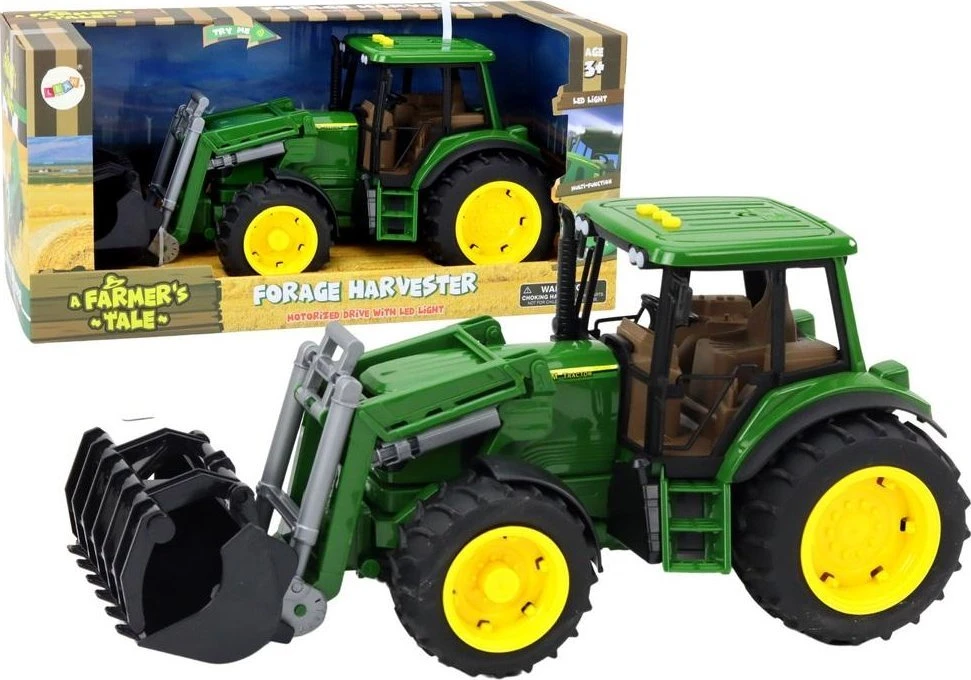 Lean Toys Žalias žemės ūkio traktorius su reguliuojamu kaušu ir garsais