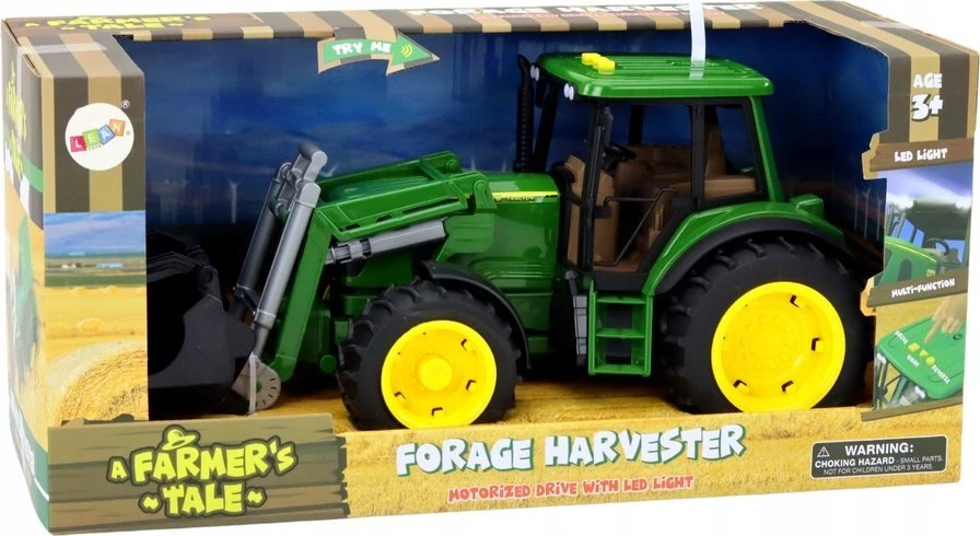 Lean Toys Žalias žemės ūkio traktorius su reguliuojamu kaušu ir garsais