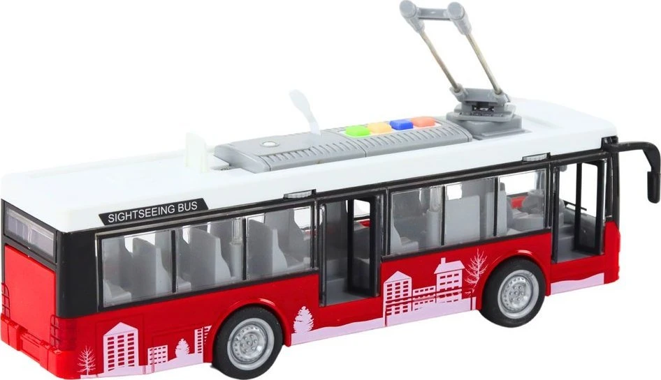 Lean Toys Troleibusas 1:16 Šviesos Garsai Baltas/Raudonas