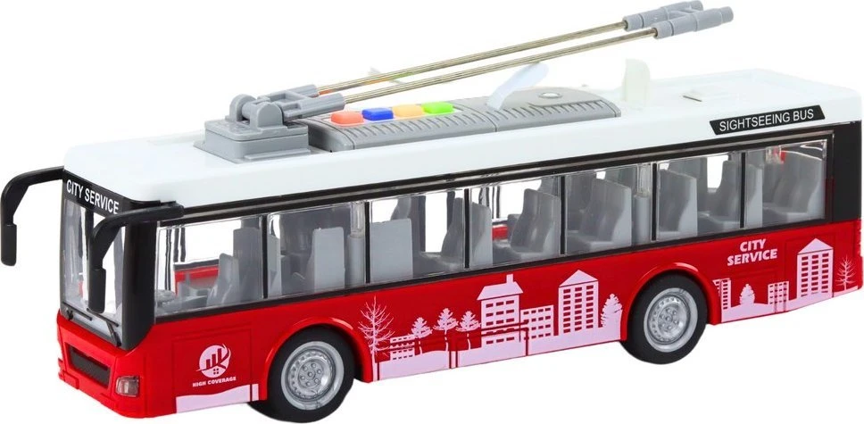 Lean Toys Troleibusas 1:16 Šviesos Garsai Baltas/Raudonas